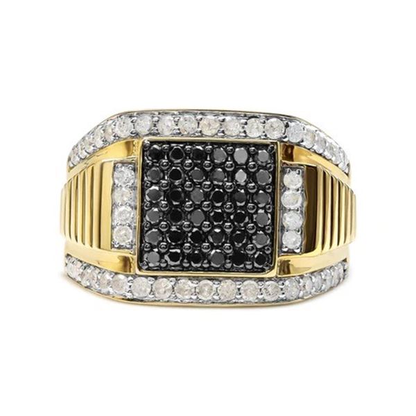 Men's 10K Yel. Gold 1.5 Cttw Wht & Blk Treated Diamond Cluster Ring