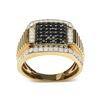 Image 2 : Men's 10K Yel. Gold 1.5 Cttw Wht & Blk Treated Diamond Cluster Ring
