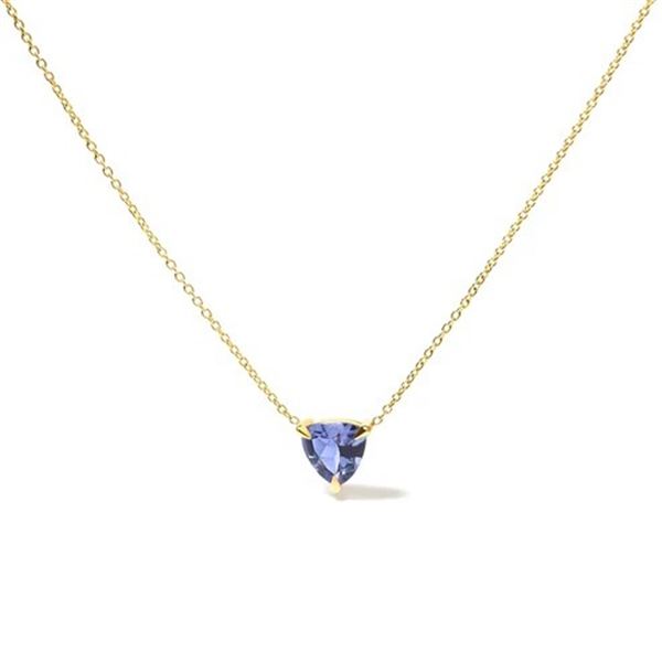 14k Gold Blue Tanzanite Trillion Solitaire Necklace