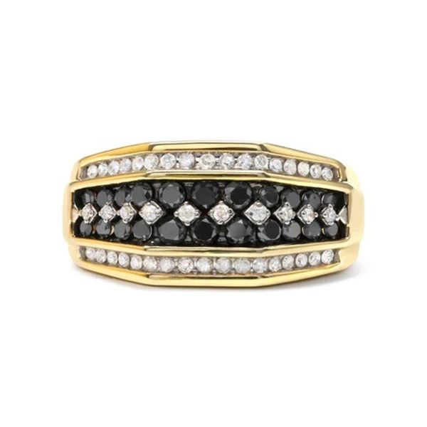 Men's 10K Yel. Gold 1.5 Cttw Wht & Blk Treated Diamond Cluster Ring