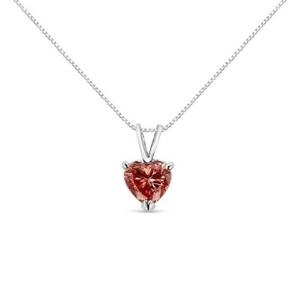 14K White Gold Lab Grown Pink Heart Diamond Solitaire Pendant Necklace