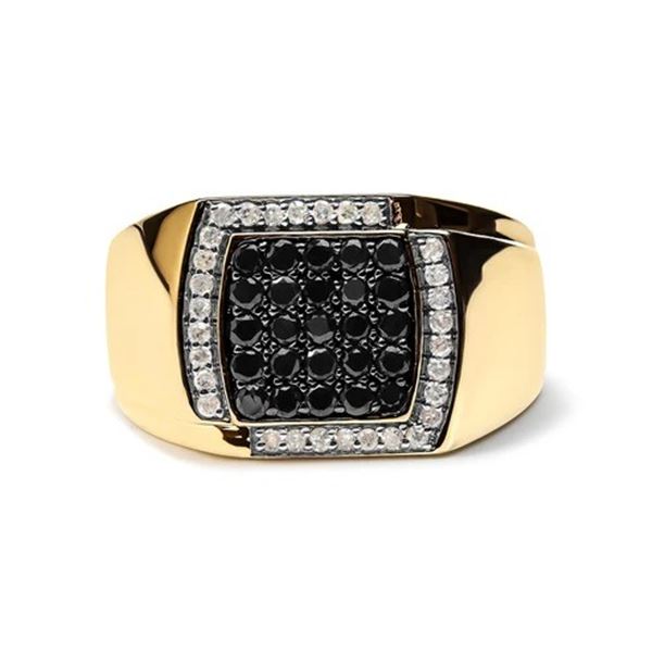 Men's 14K Yellow Gold Plated .925 Sterling Silver 1.00 Cttw White & Black Diamond Ring