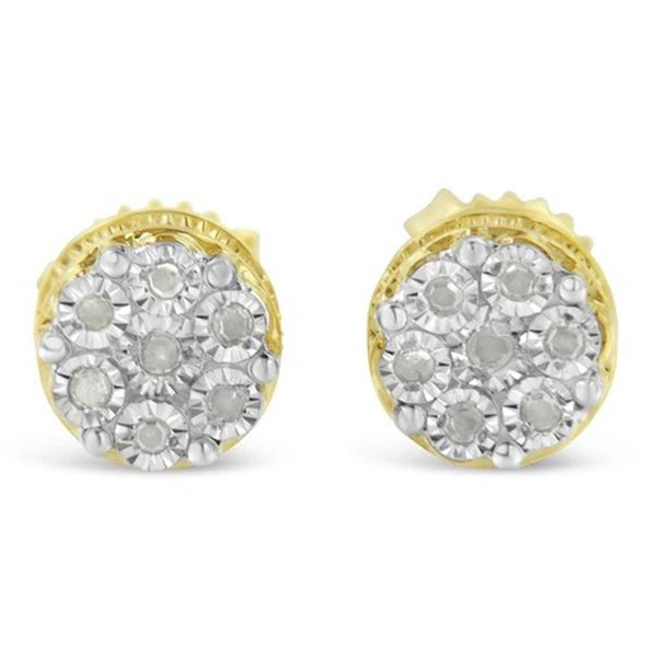 10K Gold over .925 Silver 1/7 Cttw Rose-Cut Miracle-Set Diamond Floral Studs