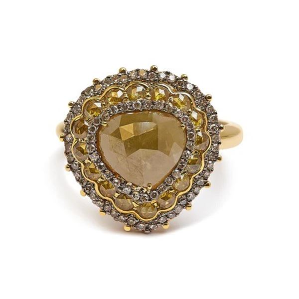 14K Gold Cocktail Ring with 3.00 Cttw Yellow Rose Cut and White Diamond Halo