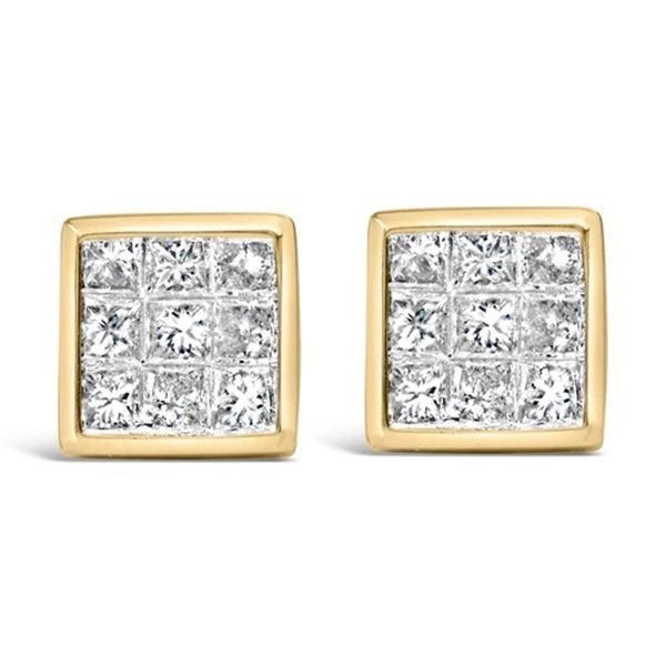 14K Gold Princess Cut Diamond Studs with Screw Backs - 1.0 Cttw