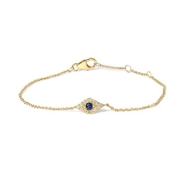 10K Gold Blue Sapphire & Diamond Evil Eye Bracelet