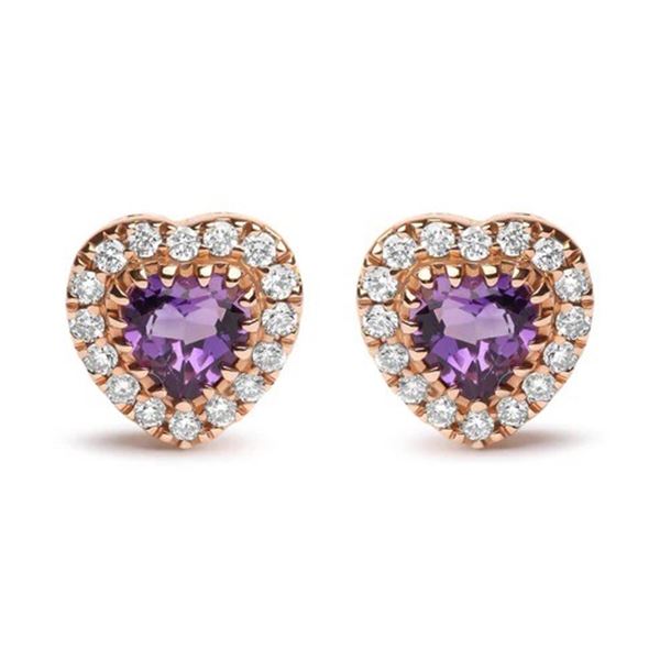 18K White/Rose Gold 1/6 Cttw Diamond & 4mm Purple Amethyst Halo Stud Earrings