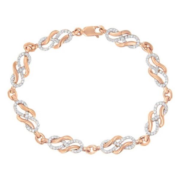 10K Rose Gold Diamond Infinity Loop & Swirl Link Bracelet - 1.0 Cttw