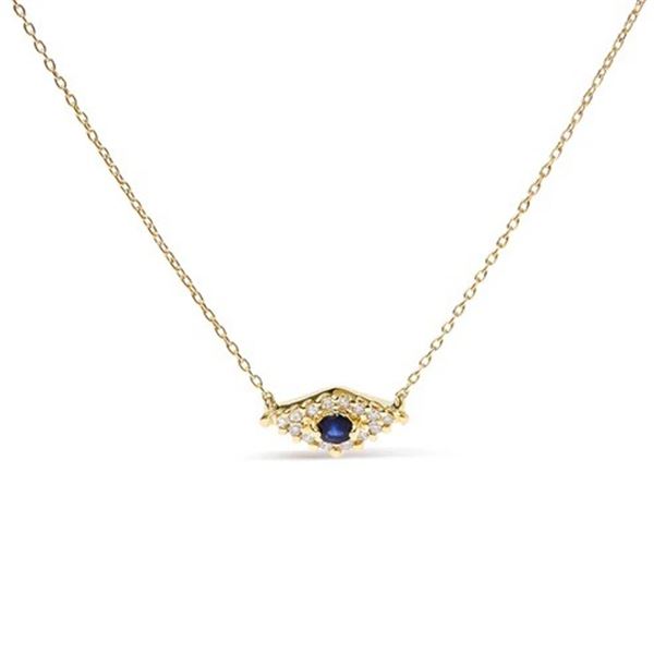 10K Gold Evil Eye Pendant Necklace with Blue Sapphire & Diamonds