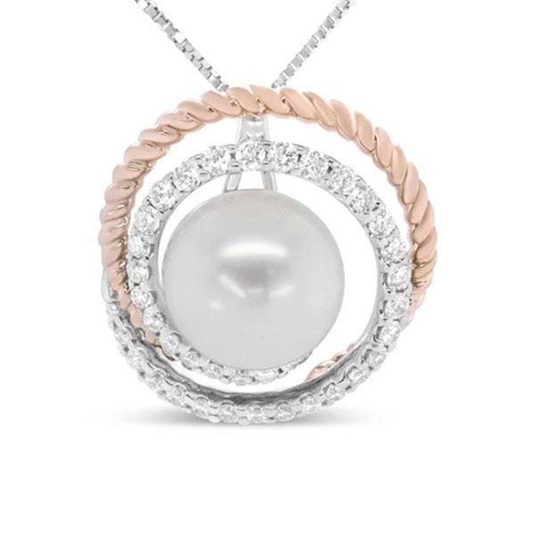 14K Rose Gold Diamond Pearl Pendant Necklace