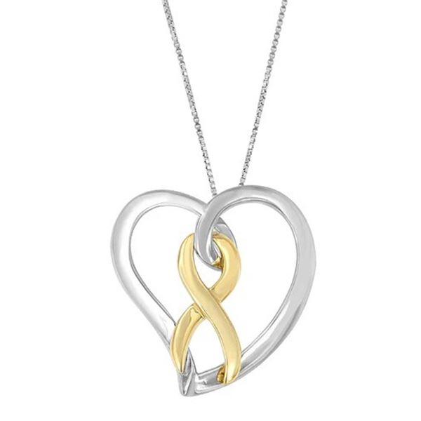 14K Gold & Silver Heart Bow Necklace