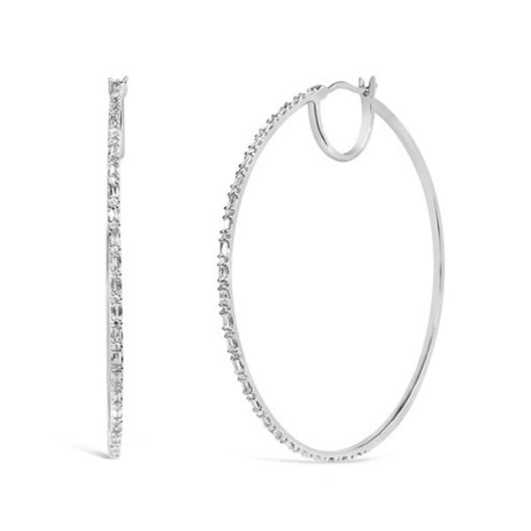 10K WG 1/2 Cttw Baguette & Round Diamond Hoop Earr