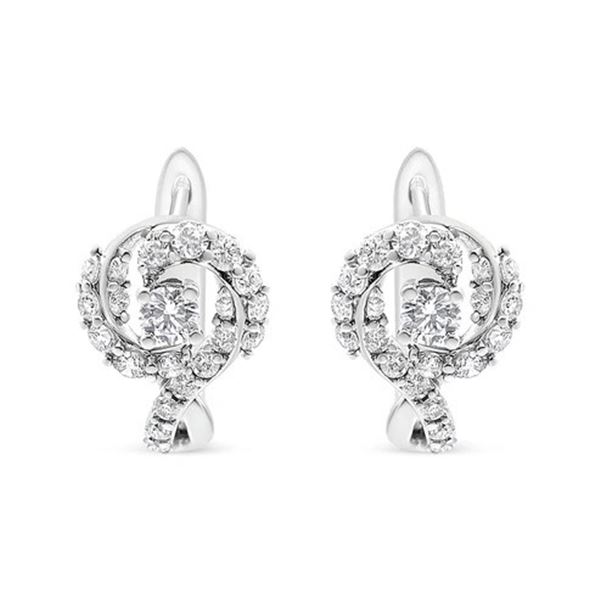 14K White Gold Diamond Halo Swirl Huggie Earrings