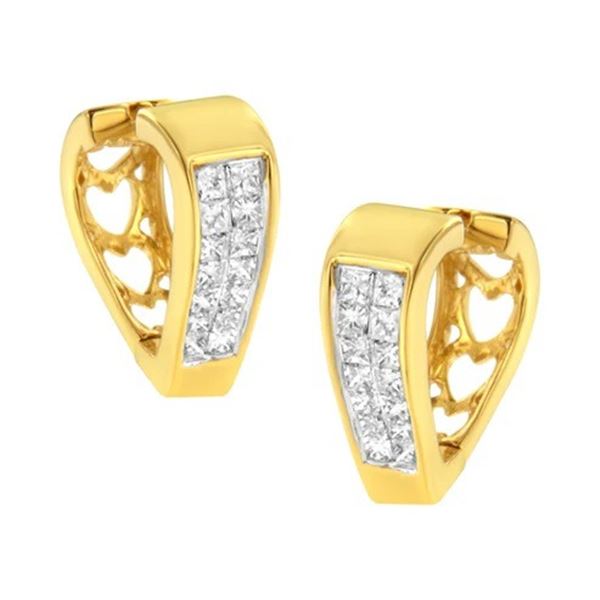 14K Yellow Gold Diamond Huggy Earrings