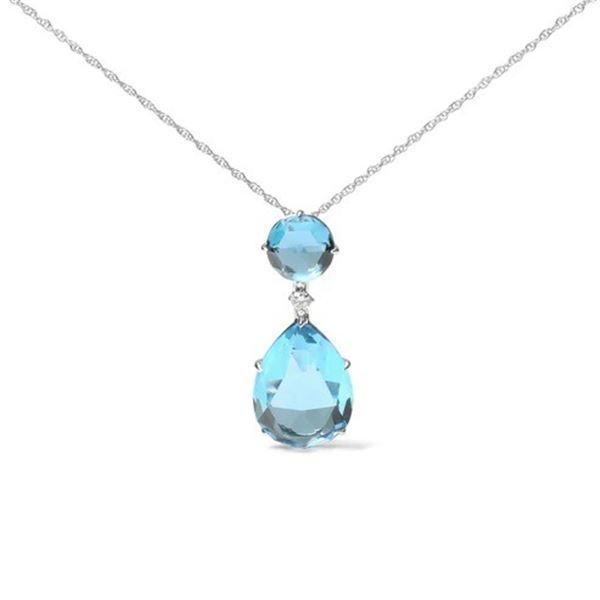 18K Gold Blue Topaz and Diamond Pendant