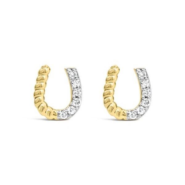 14K Gold Stud Earrings with Diamond & Braided Hors