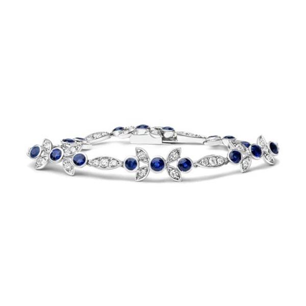 18K White Gold Diamond Sapphire Link Bracelet