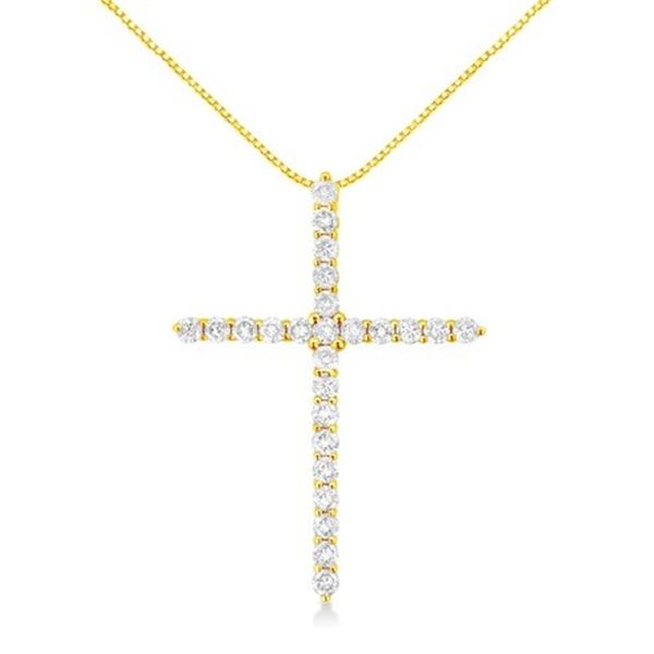 10K Gold Diamond Cross Pendant Necklace - 2.0 Cttw