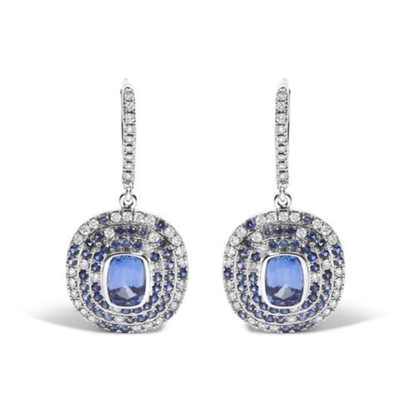 18K White Gold Sapphire Diamond Drop Earrings