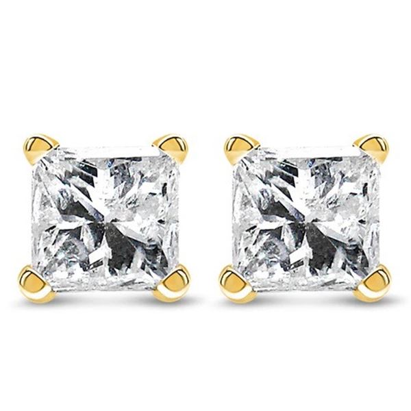 14K Gold Princess-Cut Diamond Stud Earrings