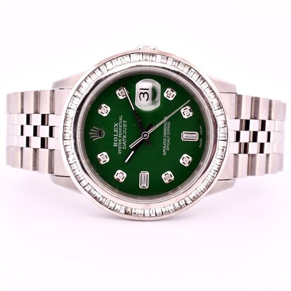 Rolex DateJust SS 2.50ct Baguette Diamond 36 Watch