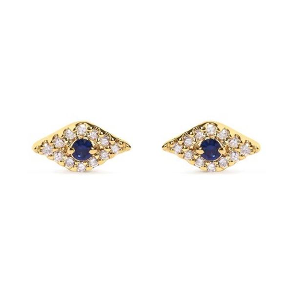 10K Gold Evil Eye Stud Earring with Sapphire & Dia