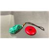 Image 2 : NEPAL TURQUOISE ORNAMENT AND STONE DISC , APPROX 2" ACROSS STONE DISC, APPROX 3" LONG NEPAL