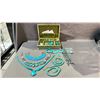 Image 1 : JEWELRY BOX WITH ASSORTED TURQUOISE JEWELRY CONTENTS