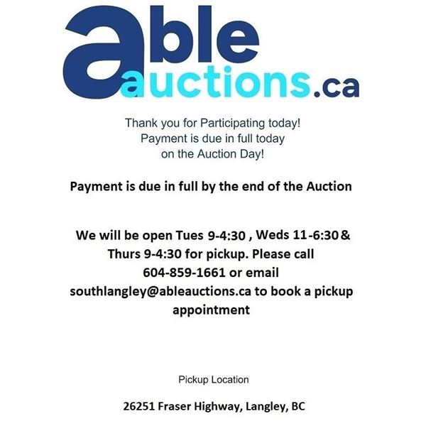 All items must be removed Tue 11-4:30 & Wed 11-6:30 & Thurs 9-4:30 by appointment only.
