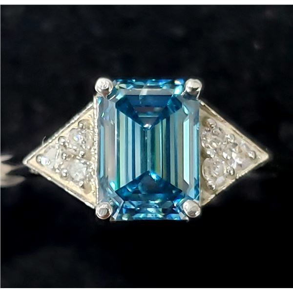 14K WHITE GOLD LAB  BLUE &  NATURAL DIAMOND (1.6+0.06CT)  RING (~SIZE 6.5 (~WEIGHT 1.8G)