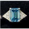 Image 1 : 14K WHITE GOLD LAB  BLUE &  NATURAL DIAMOND (1.6+0.06CT)  RING (~SIZE 6.5 (~WEIGHT 1.8G)