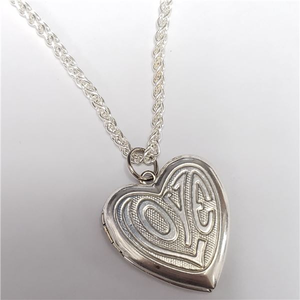 SILVER 13.39G HEART LOCKET 18"  NECKLACE