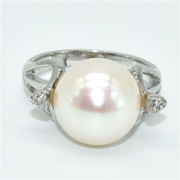 SILVER PEARL CZ(6.3CT) RHODIUM PLATED RING (~SIZE 7) (~WEIGHT 5.35G)