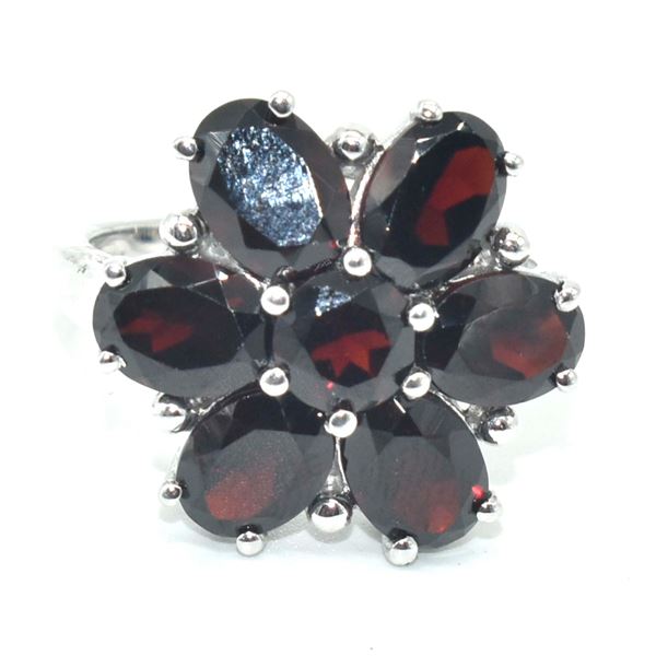 SILVER GARNET(6.3CT) RHODIUM PLATED RING (~SIZE 7) (~WEIGHT 4.85G)