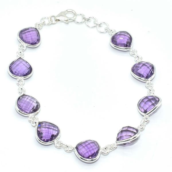 SILVER AMETHYST(24.3CT) HAND MADE BRACELET  (~WEIGHT 9.85G)