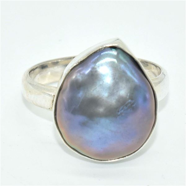 SILVER BLACK PEARL(7.25CT) HAND MADE RING  (~WEIGHT 4.65G)