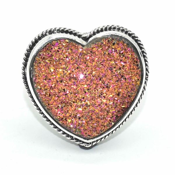 SILVER RAINBOW DRUZY(13.95CT) HAND MADE RING (~SIZE 7) (~WEIGHT 9.05G)