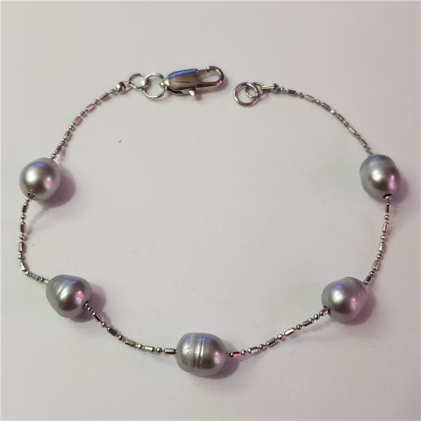 SILVER FRESHWATER PEARL  BRACELET  (~LENGTH 7.5INCHES) (~WEIGHT 3.54G)