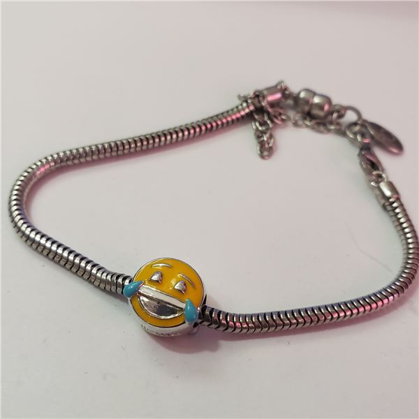 SILVER HAPPY FACE BEAD BRACELET