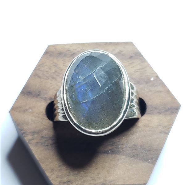SILVER LABRORITE HEAVY RING