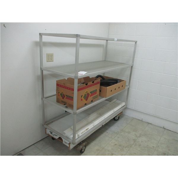 Metal & Glass 4-Shelf 60” x 24” x 48” Tall on Wooden Moving Dolly