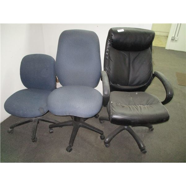 (3) Office Chairs on Castors 1-Black and 2-Blue