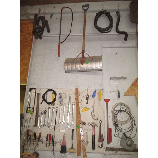 (30+)Wall of Standard Tools – Misc. Wrenches, Screwdrivers, Saw, Hammers, Rad Hoses & More!