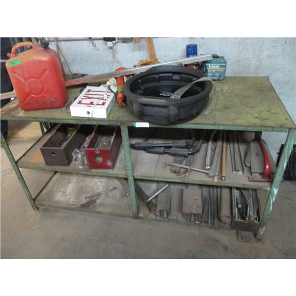 Large Metal & Wood Work Bench – 64” X 28” x 32” & All Contents o