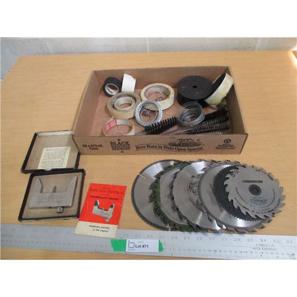 (10+) Misc. Lot: Camshaft Gauge, Saw Blades, Tape, Wire Brushes