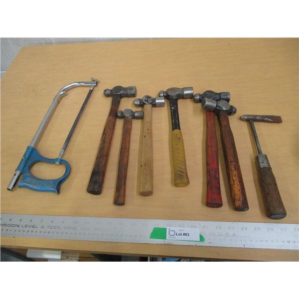 (8) Lot of Ball Peen Hammers, Saw, Pick