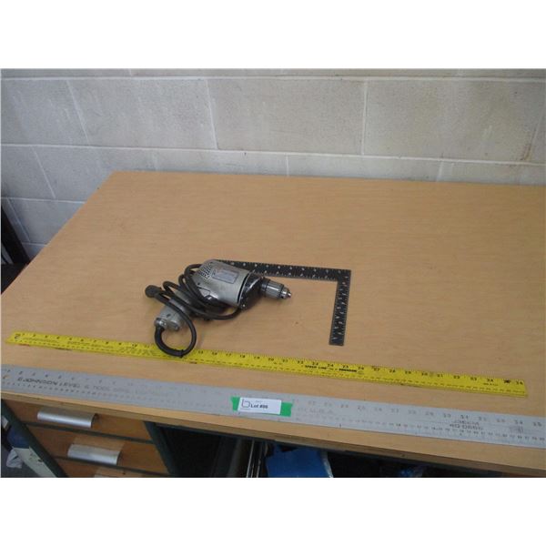 Vintage Black & Decker ¼” Holgun Drill & Metal Measuring Stick and Square