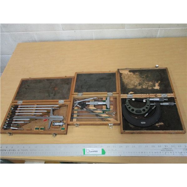 (3) Mitutoyo  Blade Micrometers in Wooden Box / Cases