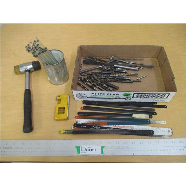 (10+) Lot of Glass Rods; Hammers; Drill Bits