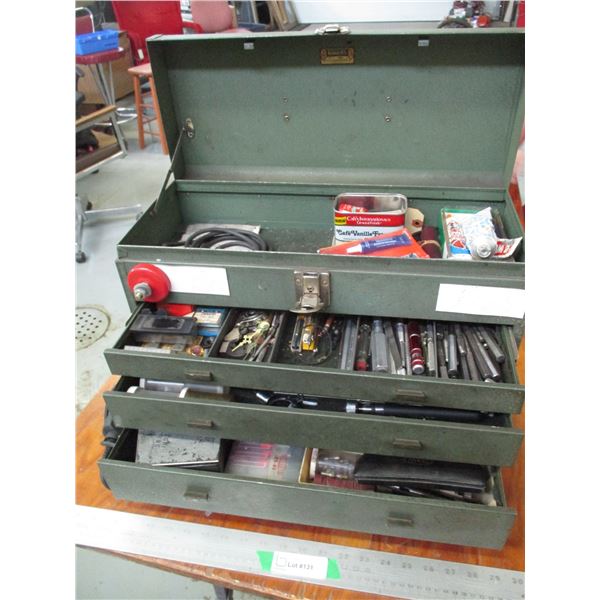 Metal Tool Box Filled with Misc. Specialty Tools, Dremel, Mini Wrenches, Drill Bits